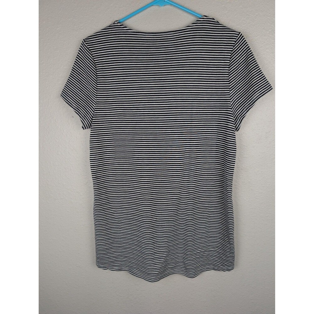 Chico's Weekends Shirt Womens Medium Navy White Striped Short Sleeve Scoop Neck - Picture 2 of 7
